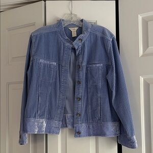 J Jill corduroy jacket. Beautiful periwinkle color with velvet trim. Size LP
